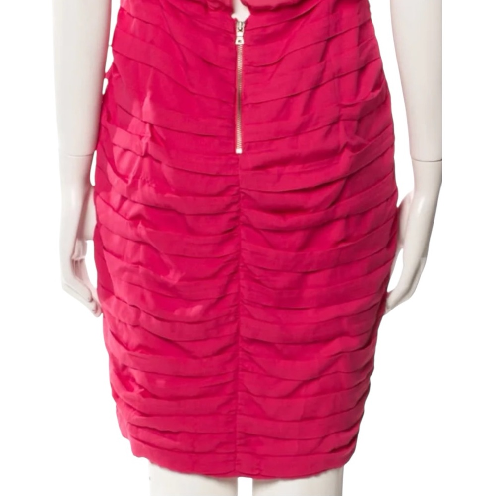 ALICE + OLIVIA 100% Silk Strawberry Pink Ruched Cocktail Mini Dress Size M - Picture 8 of 11
